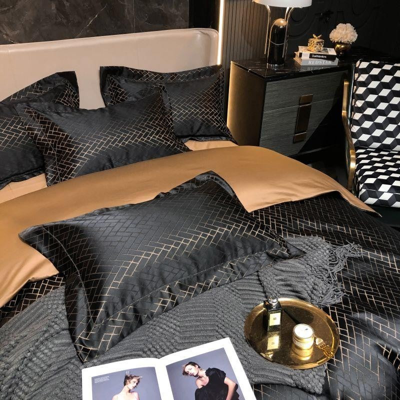 Calista Noire Egyptian Cotton Satin Bedding Set for Sleep | Lersk