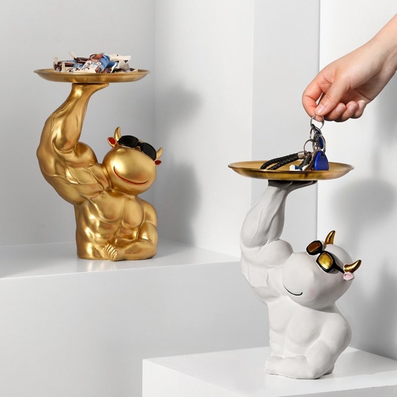 Luxio Gold Cow Tray Decor for Tables and Desks Rich Design | Lersk