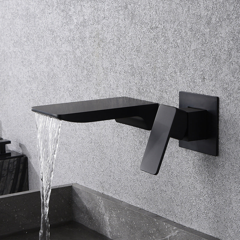 Creative Wall Mounted All-Copper Black Waterfall Faucet for Wash Basin with Concealed Dual Control Hot and Cold | Lersk