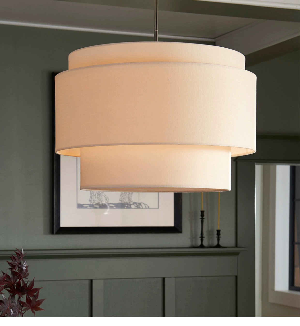 KirraLume Beige Linen Drum Pendant Lamp for Dining Room | Lersk