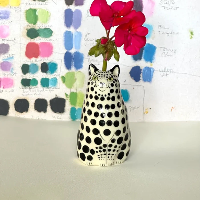 Polka Dot Cat Vase For Whimsical Home Decor And Cat Lovers, Cute Collectible Vase Gift Idea | Lersk