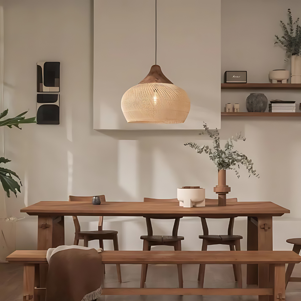 Kevara Rattan Deckenlampe Handgewebte Boho Pendelleuchte mit natürlichem Schirm | Lersk