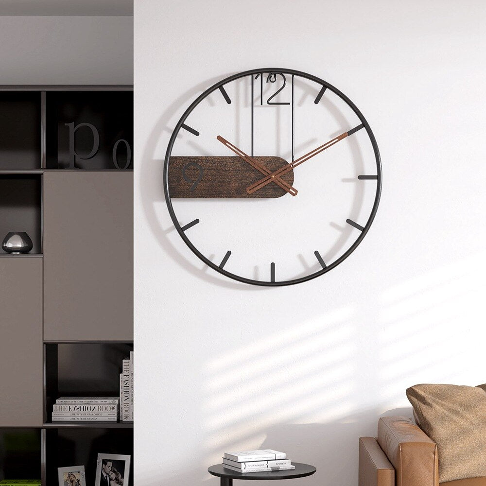 Walnut and Steel Modern Wall Clock for Living Room Decor | Lersk