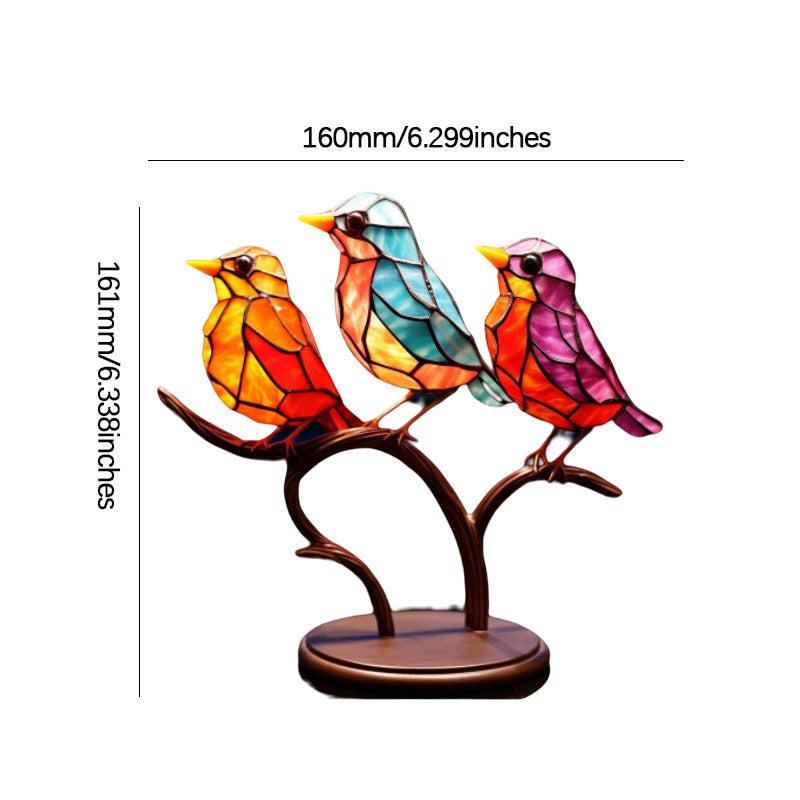 Stained Glass Birds On Branch Desktop Ornaments Set Of Tabletop Bird Decor Display | Lersk
