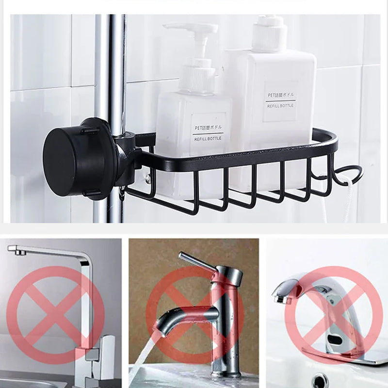 Shower Holder For Shampoo And Soap, Stainless Aluminium, Silver Or Black, No Drilling | Lersk