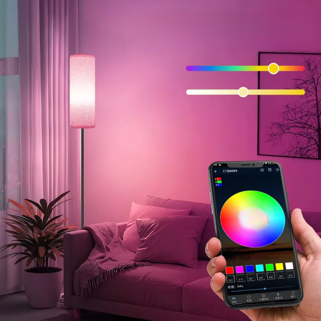 Lampa podłogowa RGB z kontrolą przez aplikację do oświetlenia i atmosfery w domu | Lersk
