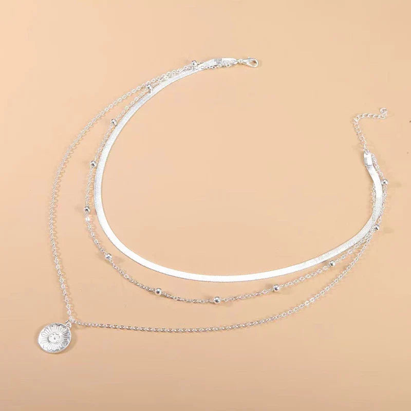 Lyara Three Strand Silver Necklace For Women Elegant Layered Design