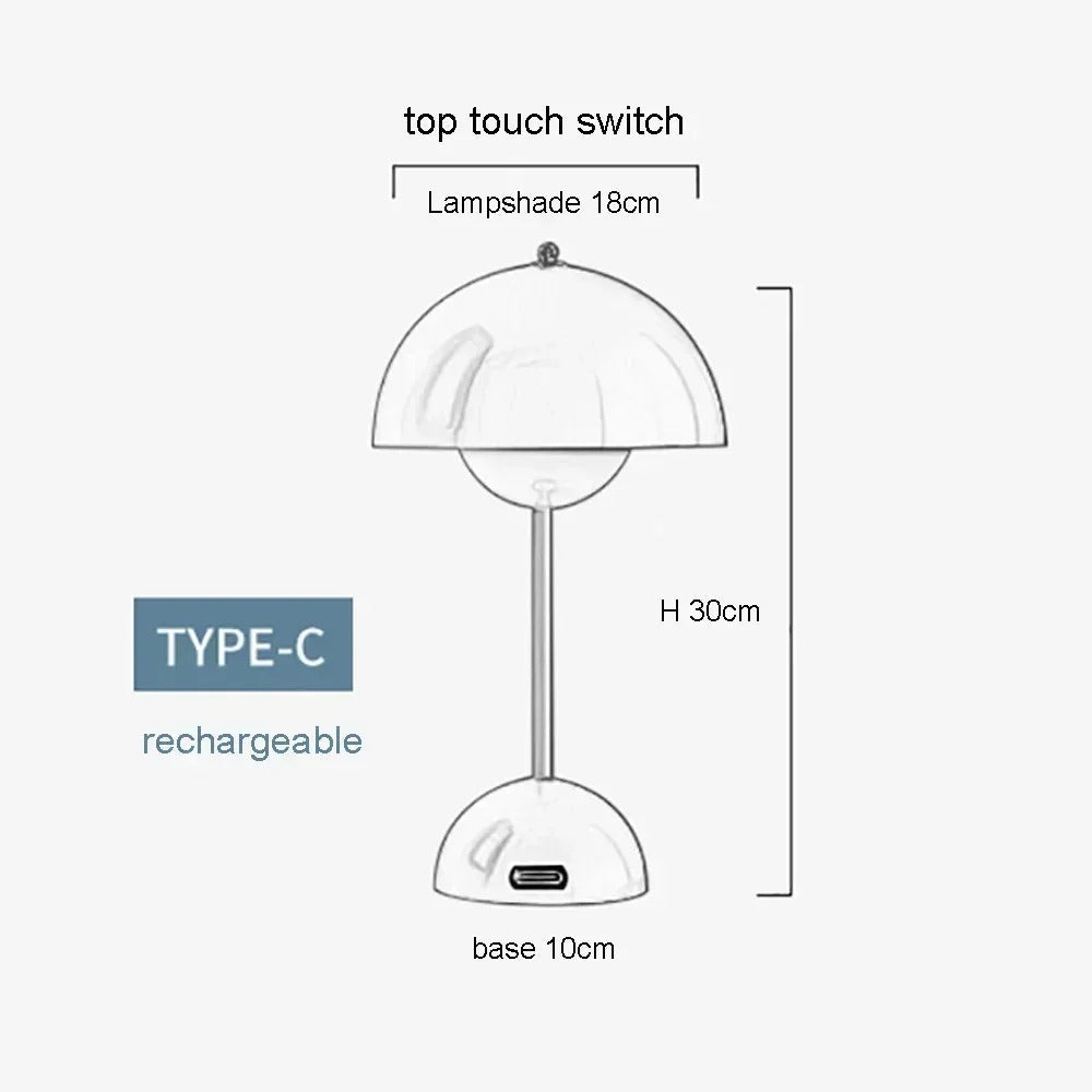 Nordic Led Table Lamp Wireless Rechargeable Mushroom Style for Small Spaces | Lersk