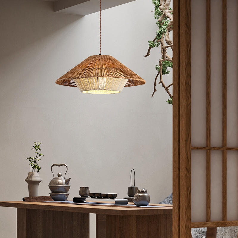 Lampada a sospensione Kairo Weave in vimini intrecciato a mano, stile giapponese boho per illuminazione sala da pranzo | Lersk
