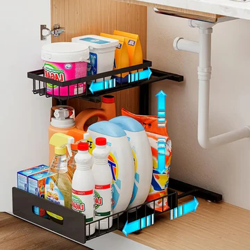 Two Tier Slide Out Under Sink Organizer For Under Sink Cabinet Organization Storage | Lersk