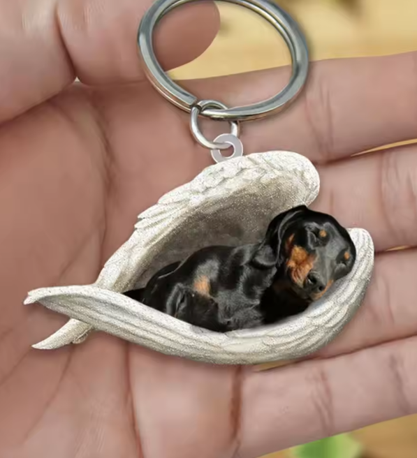 Dachshund Sleeping Angel Acrylic Keychain | Lersk