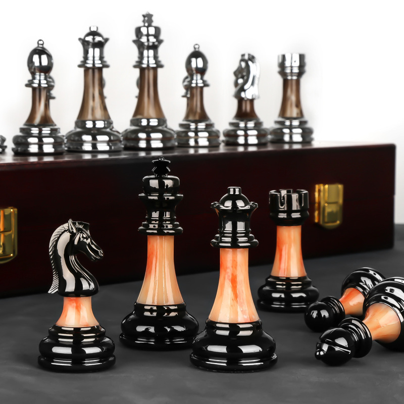 RegalOrion Metal Chess Set on 17.7in Wooden Board Elite | Lersk