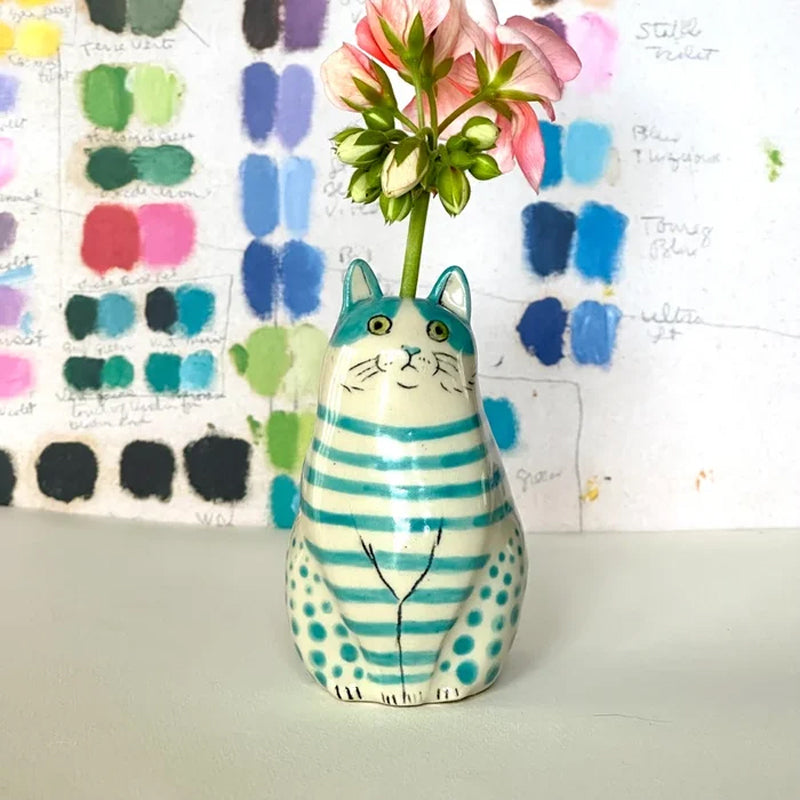 Polka Dot Cat Vase For Whimsical Home Decor And Cat Lovers, Cute Collectible Vase Gift Idea | Lersk