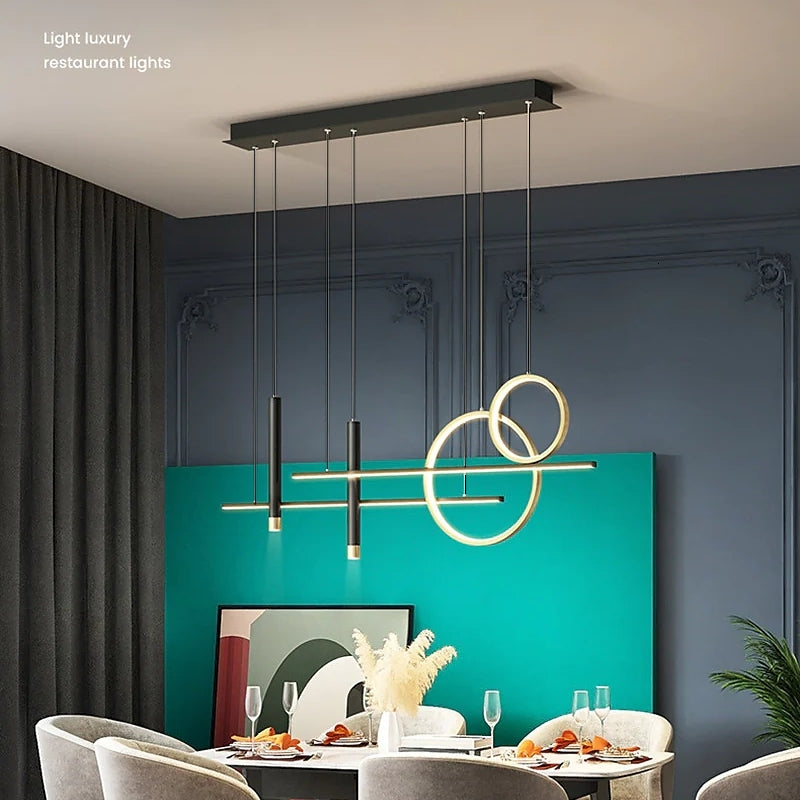 NoirLuxe sort metal LED-lysekrone til stue | Lersk