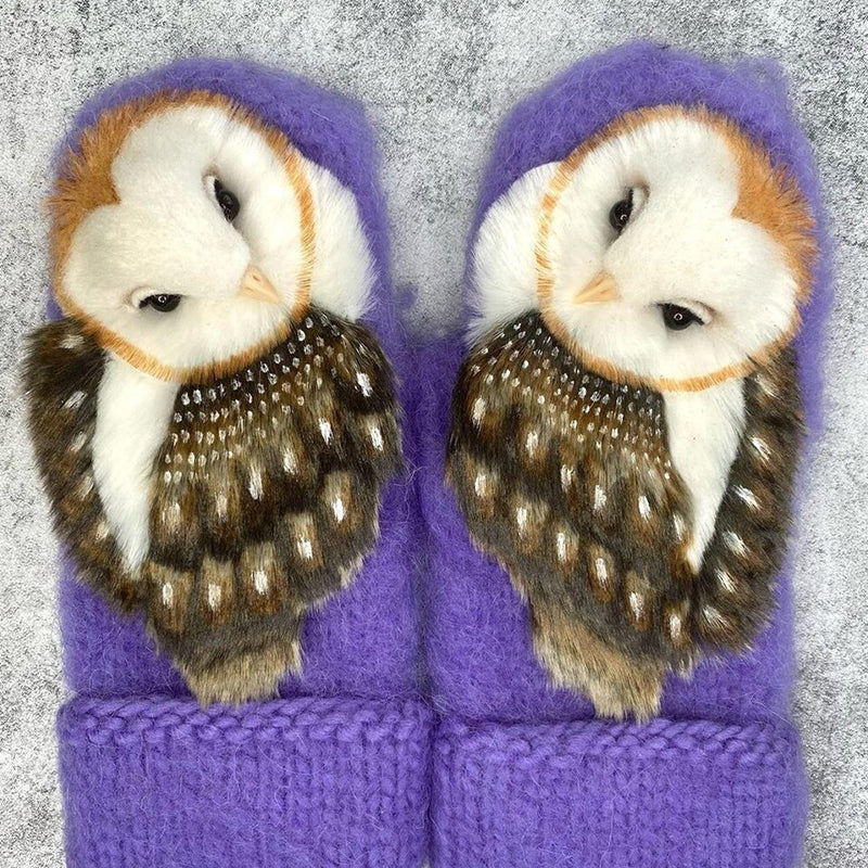 Nordische handgestrickte Wollfäustlinge mit Eulenmotiv für gemütliches Winterwetter und den Alltag | Lersk