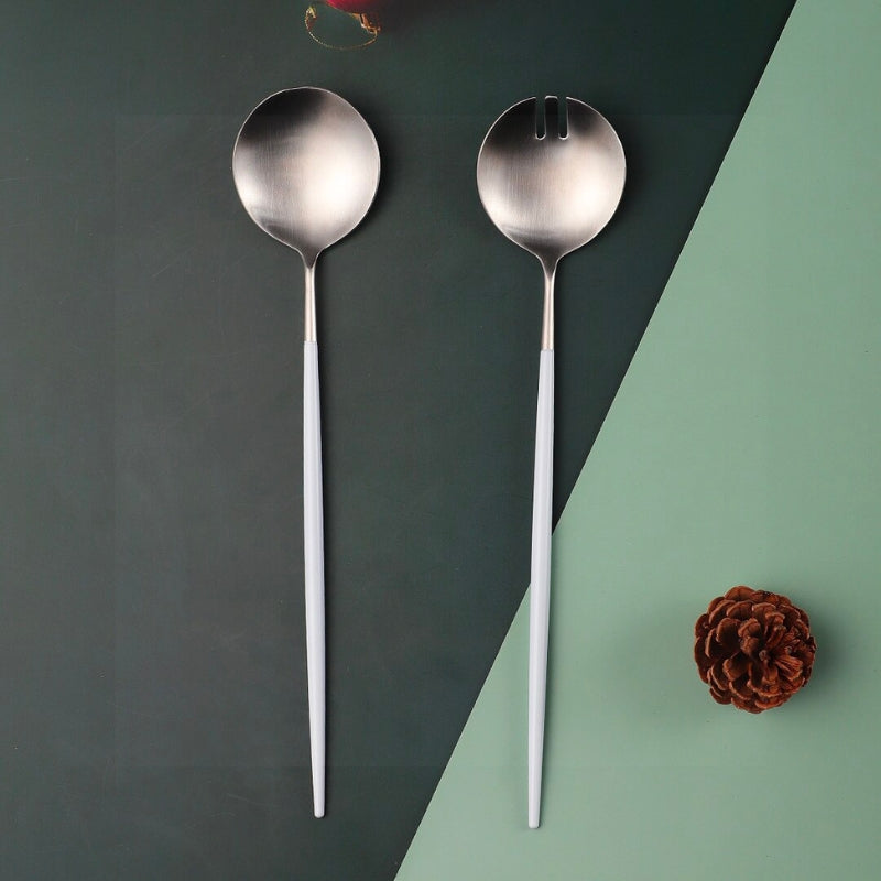 Salad Serving Utensils in White and Silver | Lersk