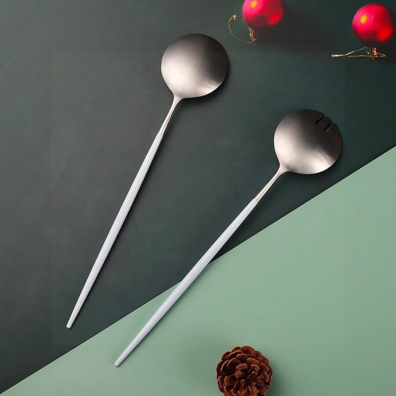 Salad Serving Utensils in White and Silver | Lersk