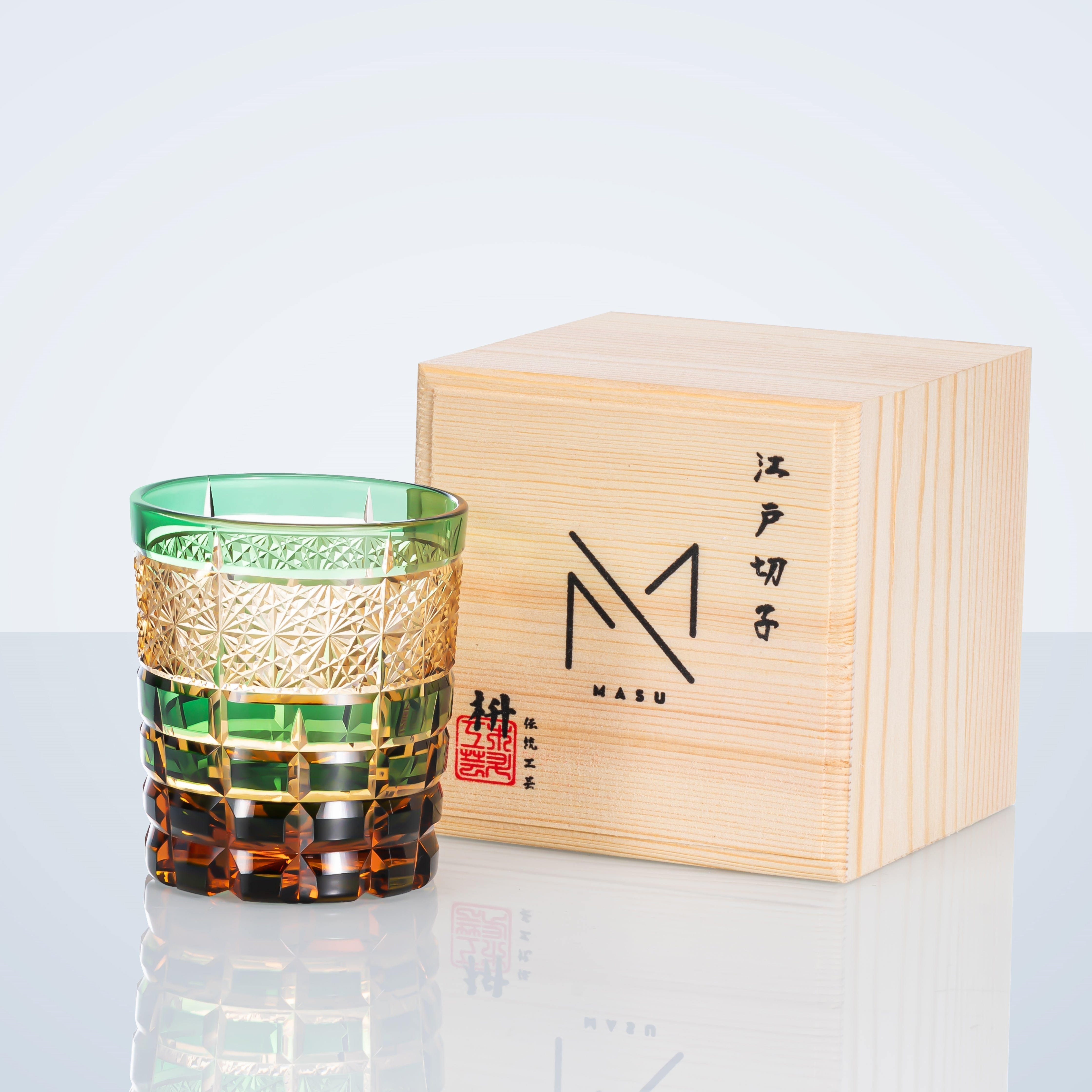 Kiyora Handcrafted Amber Whisky Glass With Diamond-Cut Design And Wooden Box | Lersk