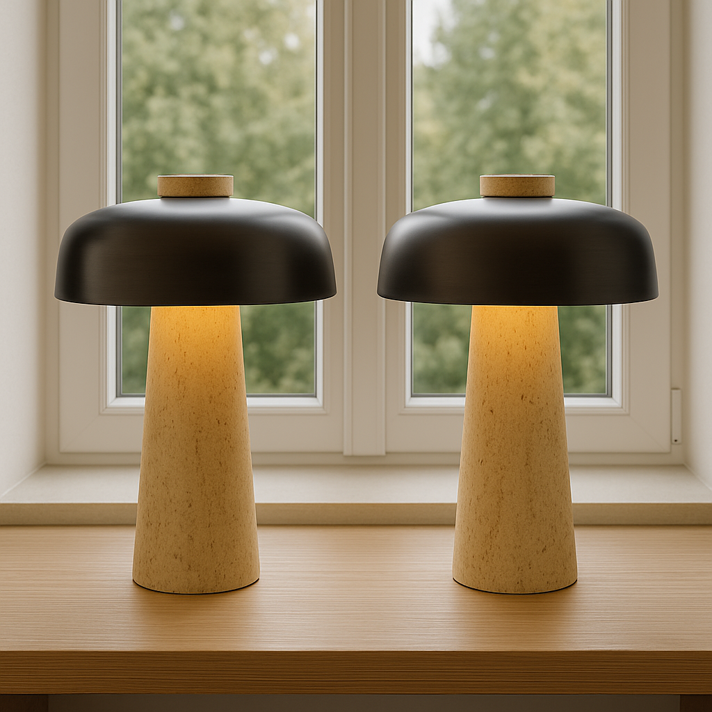 Mushroom Table Lamp With Stone Base, Modern Decorative Light | Lersk