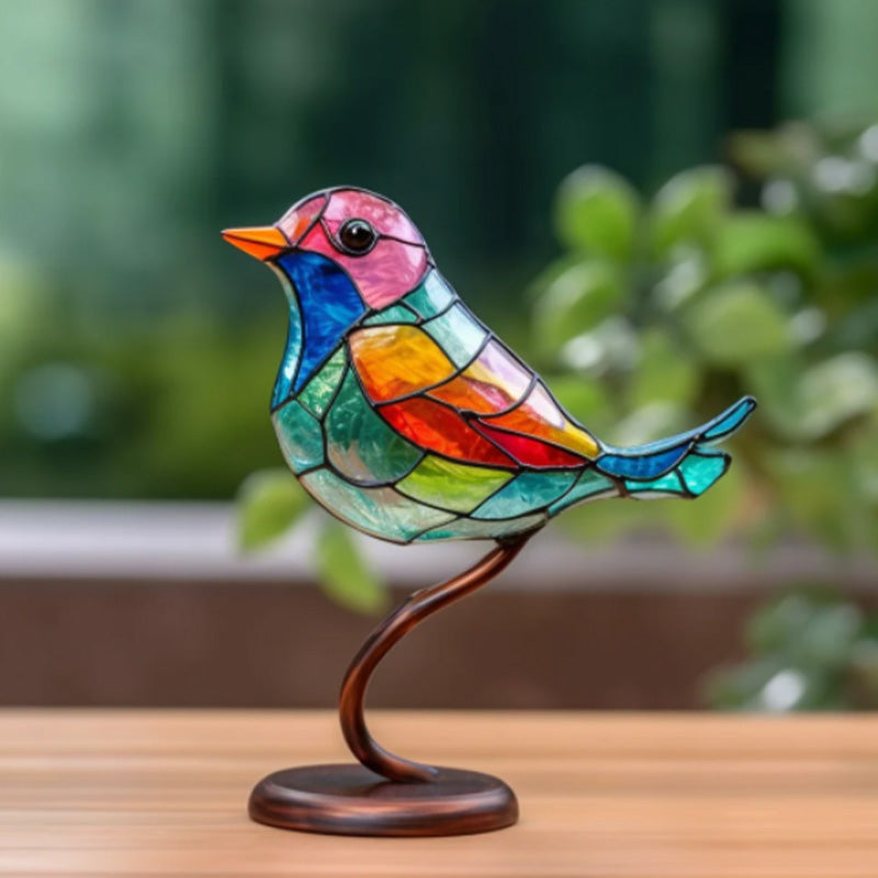 Stained Glass Birds On Branch Desktop Ornaments Set Of Tabletop Bird Decor Display | Lersk