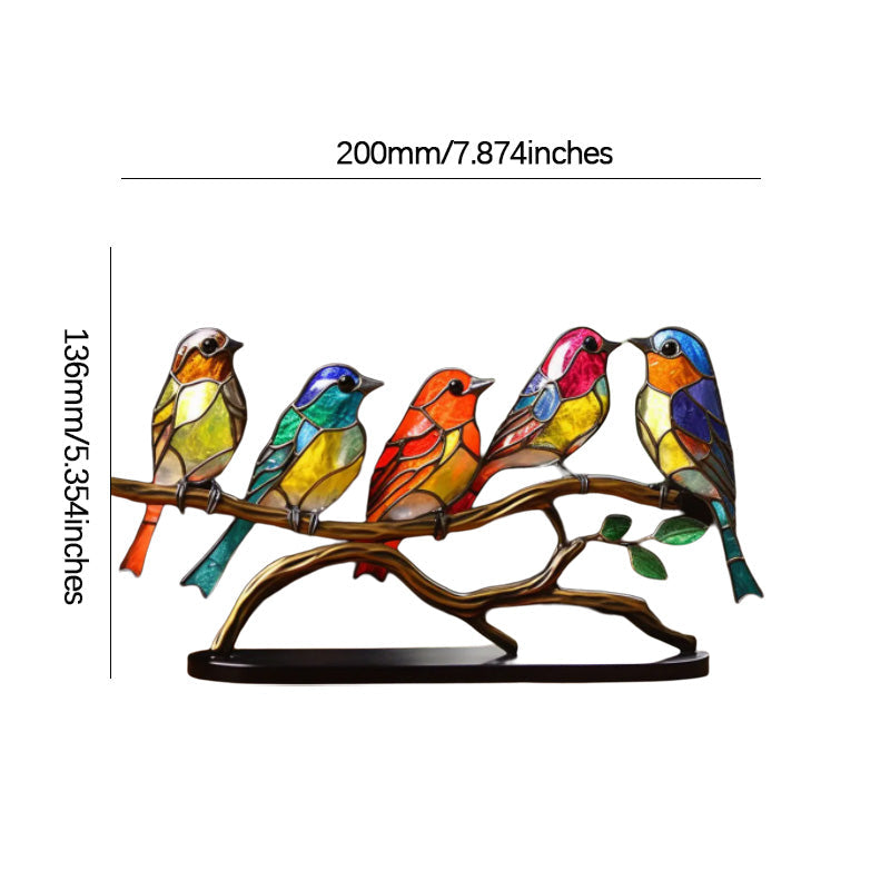 Stained Glass Birds On Branch Desktop Ornaments Set Of Tabletop Bird Decor Display | Lersk