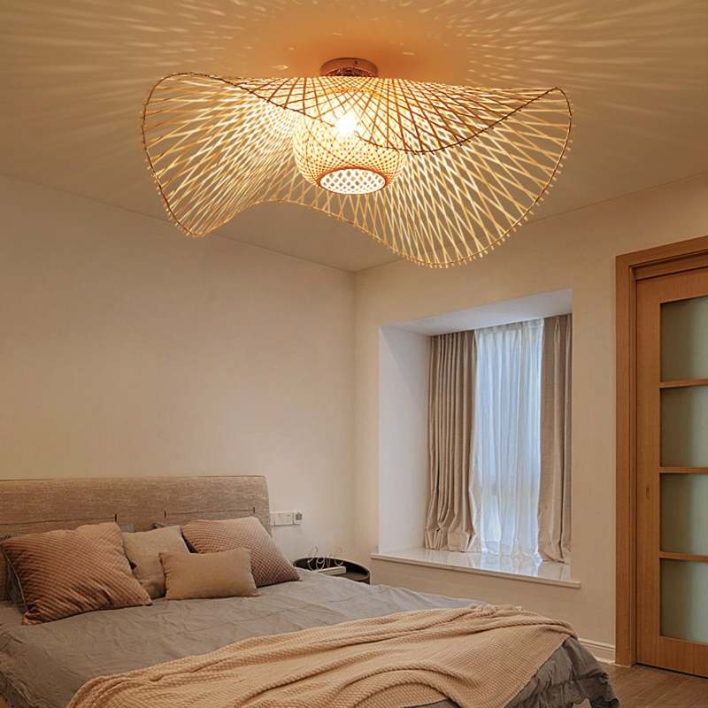 Nokari Boho závěsná lampa z ratanu japonského stylu s teplým světlem | Lersk