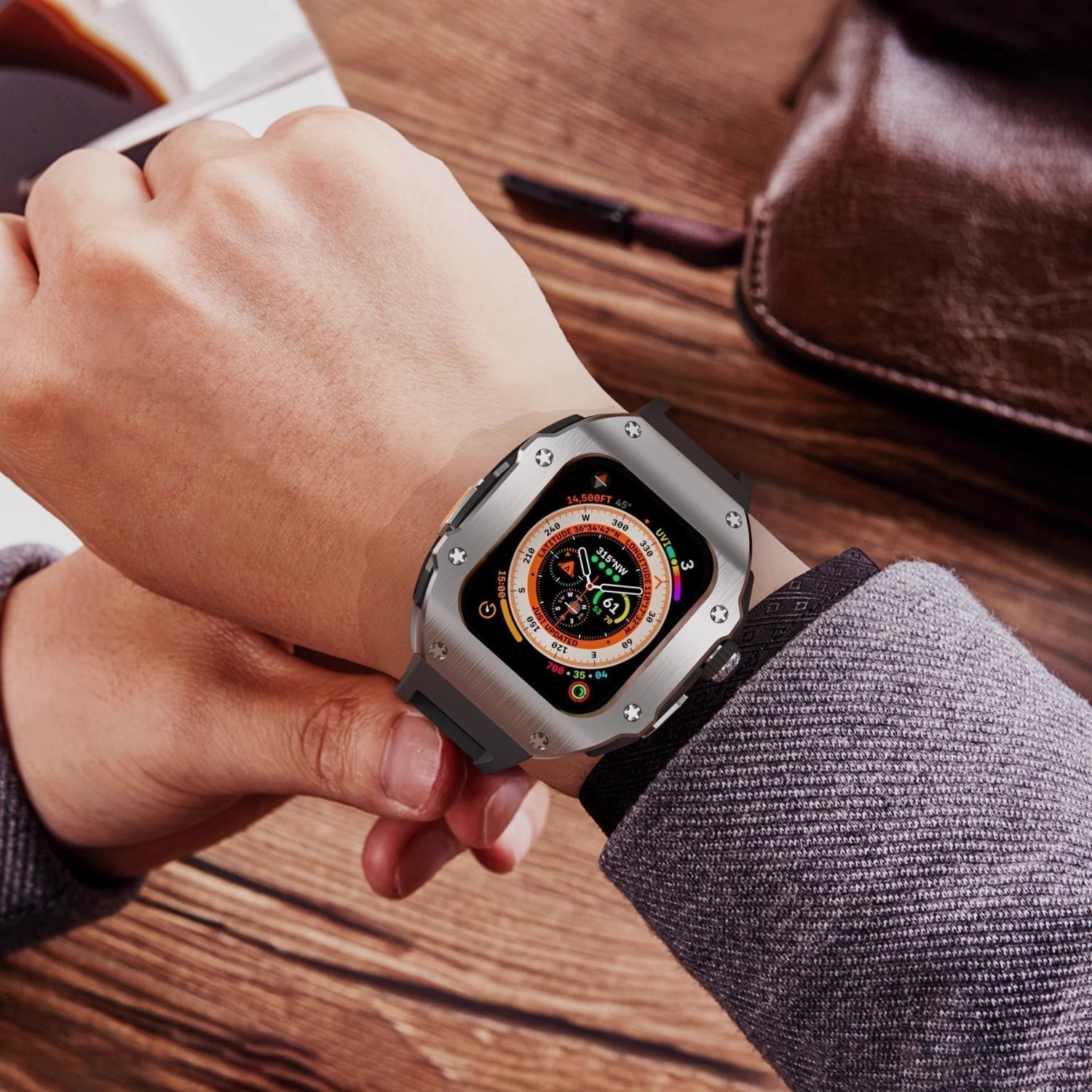 Ravelle Series | Fluororubber Band & Stainless Steel Case for Apple Watch Ultra | Lersk