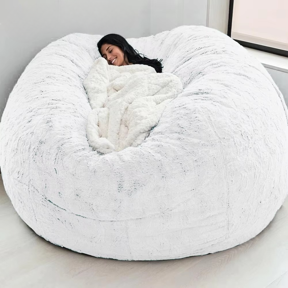 Giant Five Foot Fluffy Fuskepels Saccosekktrekk Ultra Myk Lounge Sofa (Kun Trekk) | Lersk
