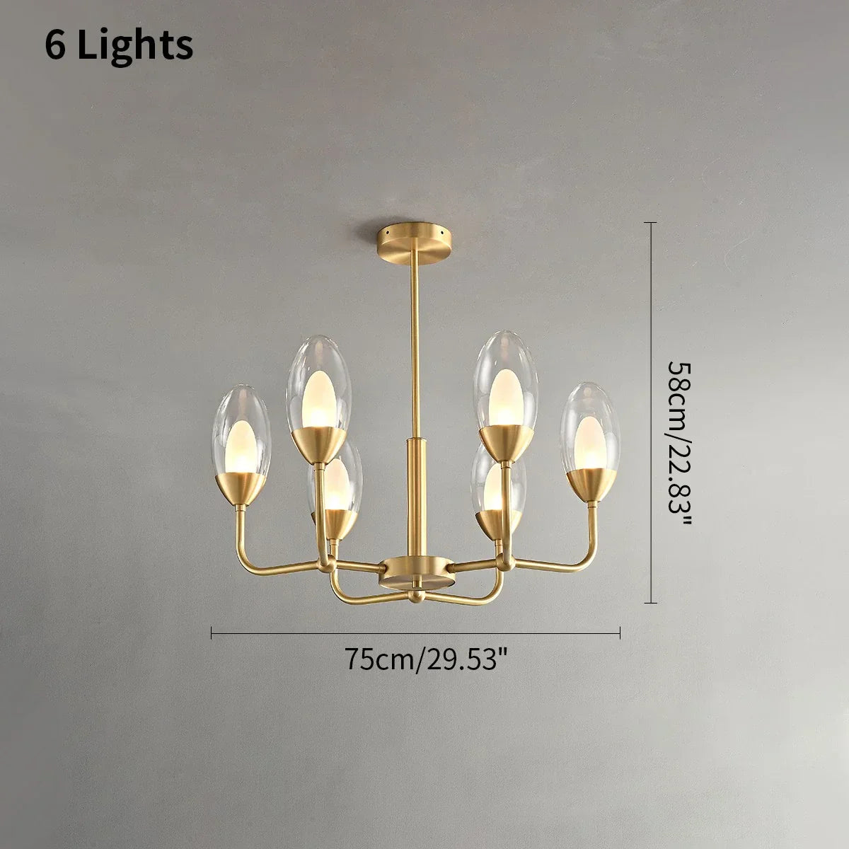 Luksus kobber- og transparent glas lysekrone | Lersk