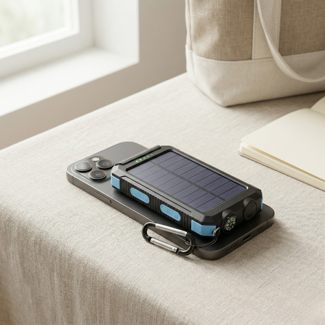Przenośny power bank solarny z lampą LED do codziennego użytku | Lersk