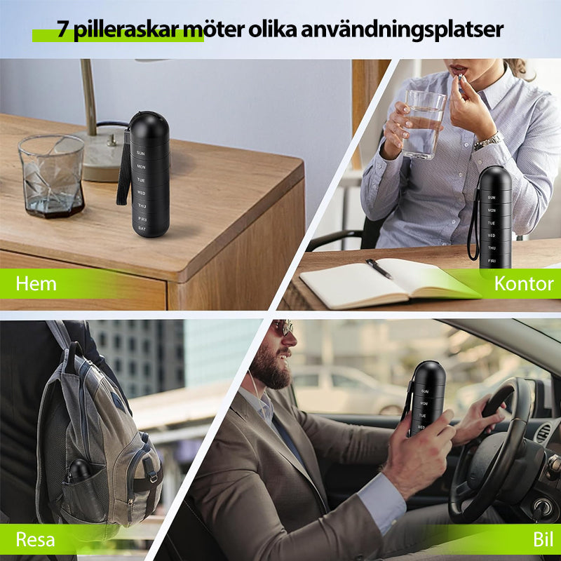Organizador portátil de pastillas de siete días para viaje y almacenamiento diario de pastillas para tus esenciales de mochila y bolso | Lersk