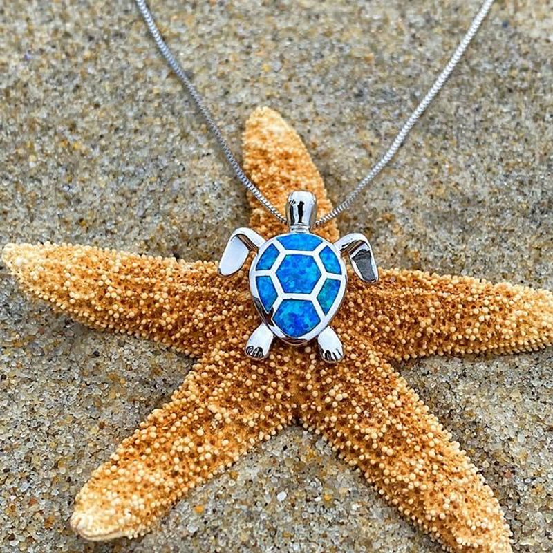 Blue Opal Sea Turtle Necklace Pendant Jewelry For Everyday Travel And Gift Giving | Lersk