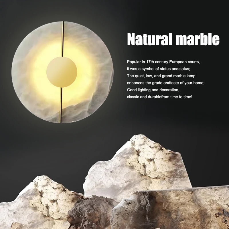 Mramorová nástěnná lampa LED s pozlaceným měděným povrchem pro obývací pokoj nebo ložnici | Lersk