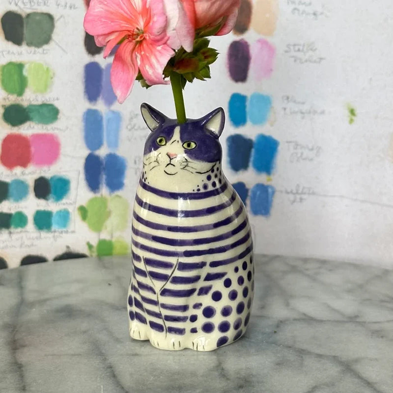 Polka Dot Cat Vase For Whimsical Home Decor And Cat Lovers, Cute Collectible Vase Gift Idea | Lersk
