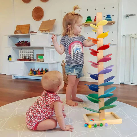 AuroraVale Rainbow Marble Tower With Wooden Sound Tree For Kids | Lersk