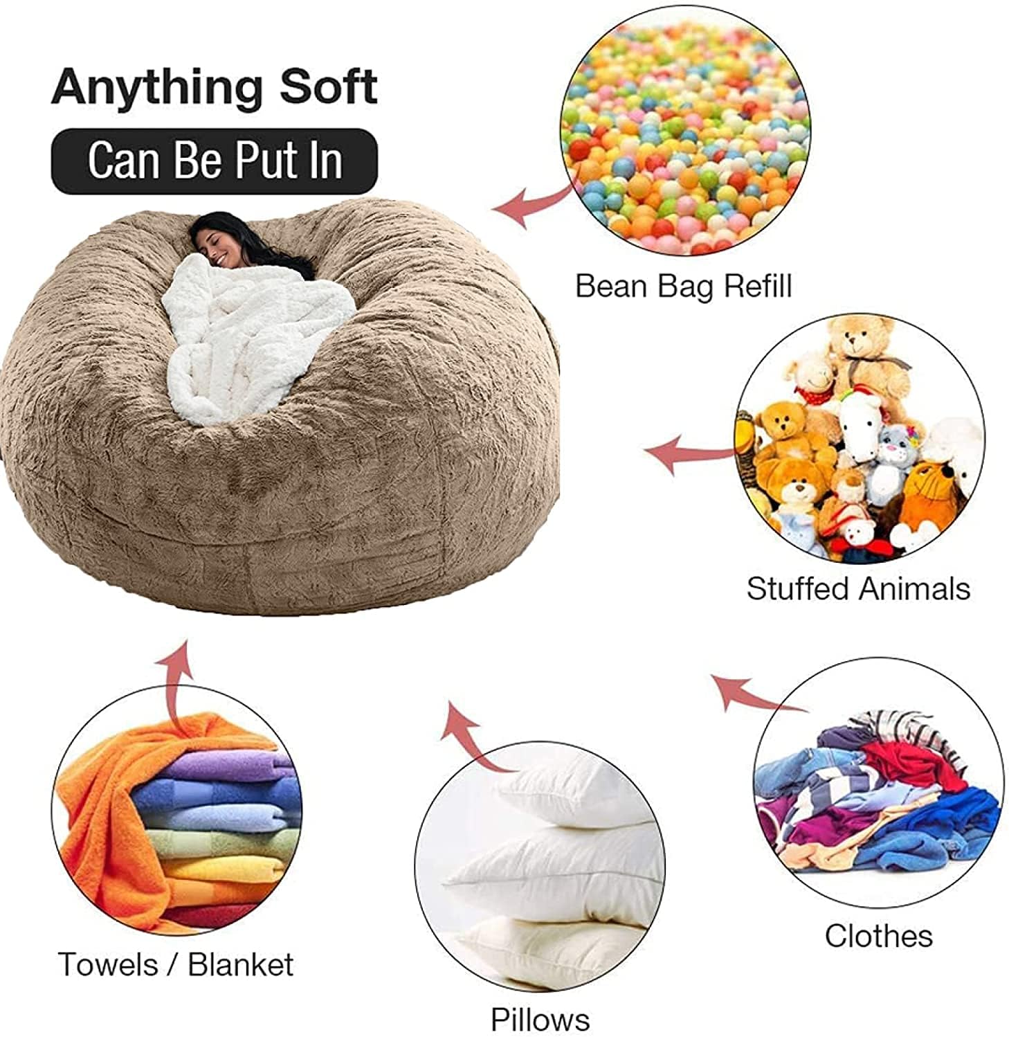 Giant Five Foot Fluffy Fuskepels Saccosekktrekk Ultra Myk Lounge Sofa (Kun Trekk) | Lersk