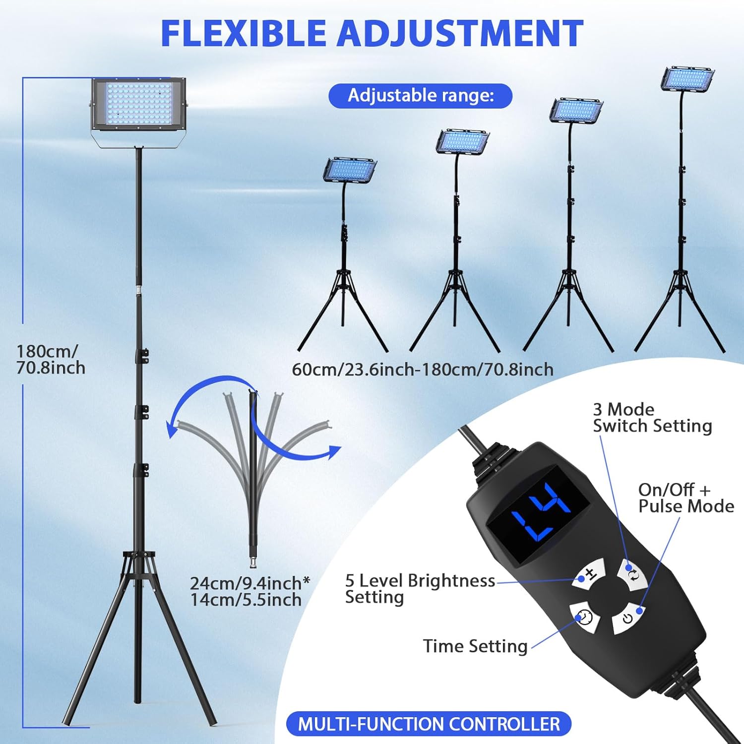 Portable UV Tanning Lamp with Adjustable Stand for Full Body Sessions