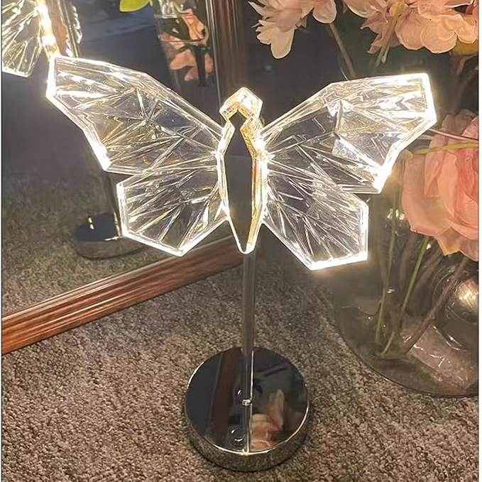 Luminara Crystal Butterfly LED Table Lamp For Bedroom In Iron And Acrylic | Lersk