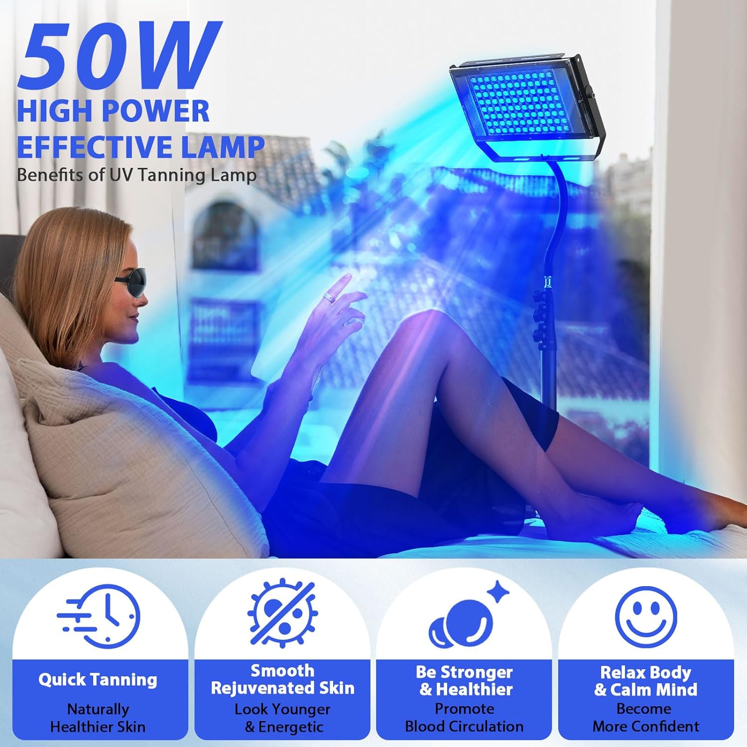 Portable UV Tanning Lamp with Adjustable Stand for Full Body Sessions