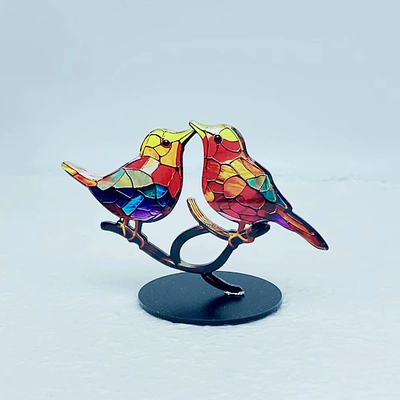Stained Glass Birds On Branch Desktop Ornaments Set Of Tabletop Bird Decor Display | Lersk