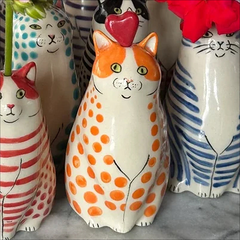 Polka Dot Cat Vase For Whimsical Home Decor And Cat Lovers, Cute Collectible Vase Gift Idea | Lersk