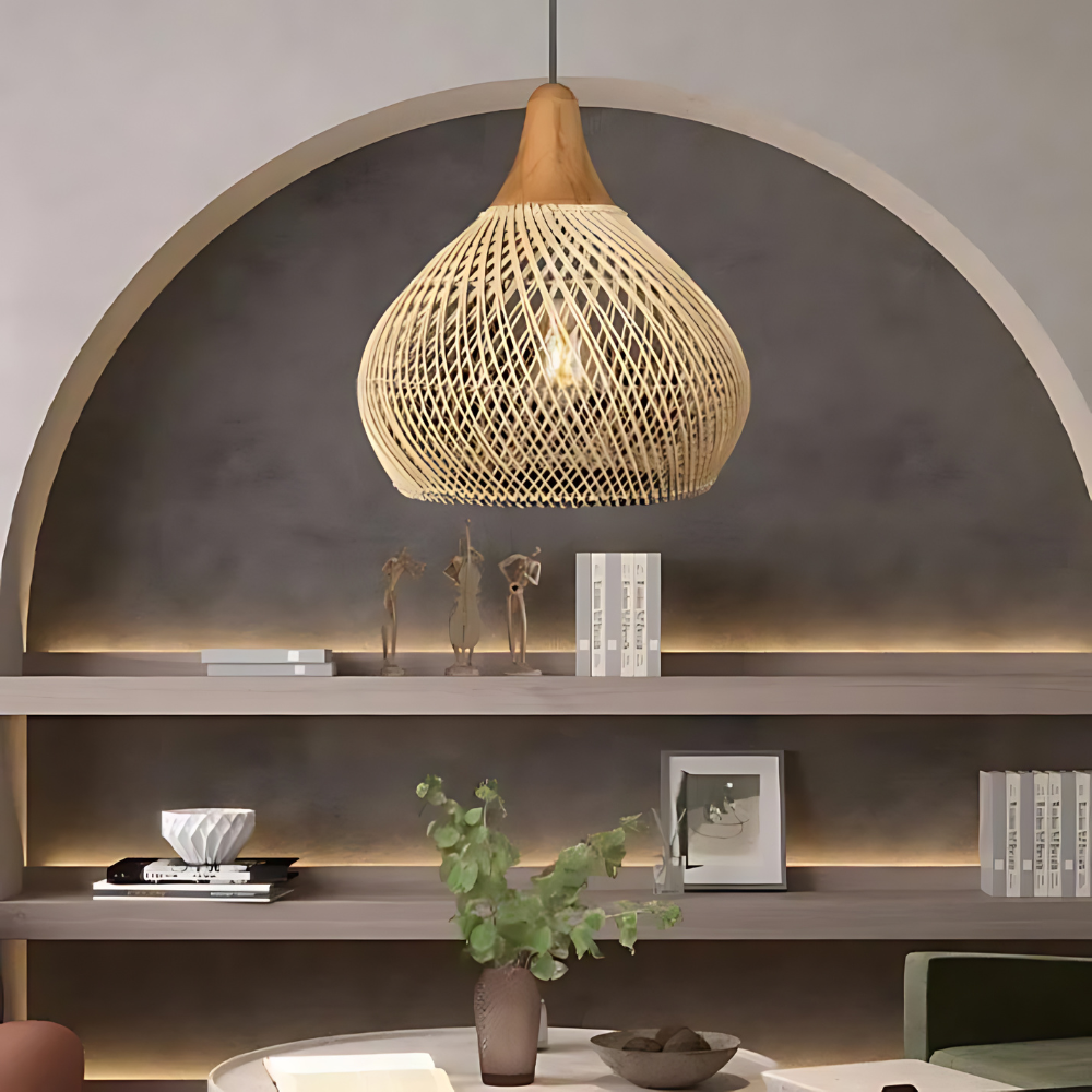 Kevara Rattan Deckenlampe Handgewebte Boho Pendelleuchte mit natürlichem Schirm | Lersk