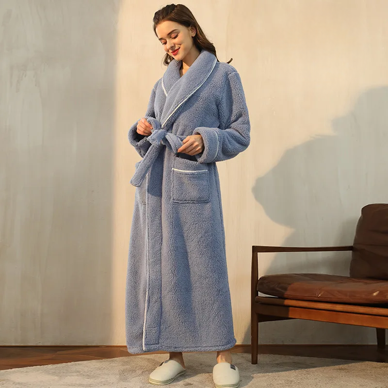 CozyFlannel zimní župan s páskem a klopovým límcem | Lersk