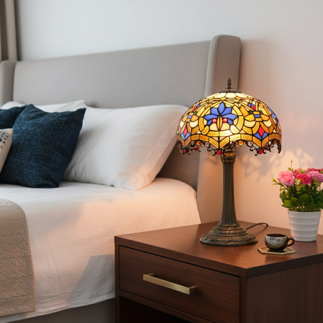 Lampada da tavolo vintage in vetro colorato per illuminazione elegante della casa | Lersk