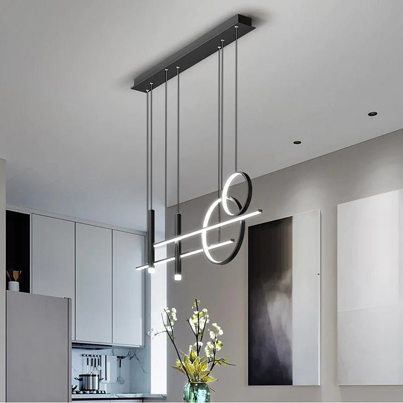 NoirLuxe sort metal LED-lysekrone til stue | Lersk