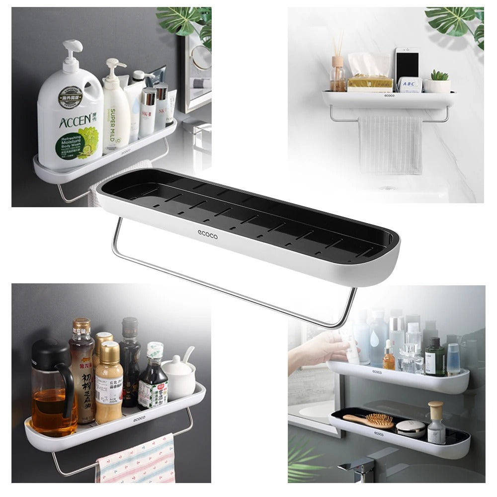 Wall Mounted Shampoo Storage Rack No Drill Compact Shower Organizer With Towel Bar | Lersk