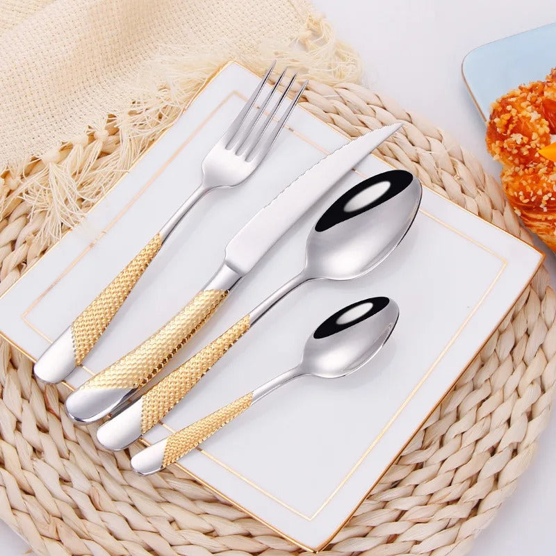 Aster Diagonal Textured Stainless Steel Cutlery Set | Lersk