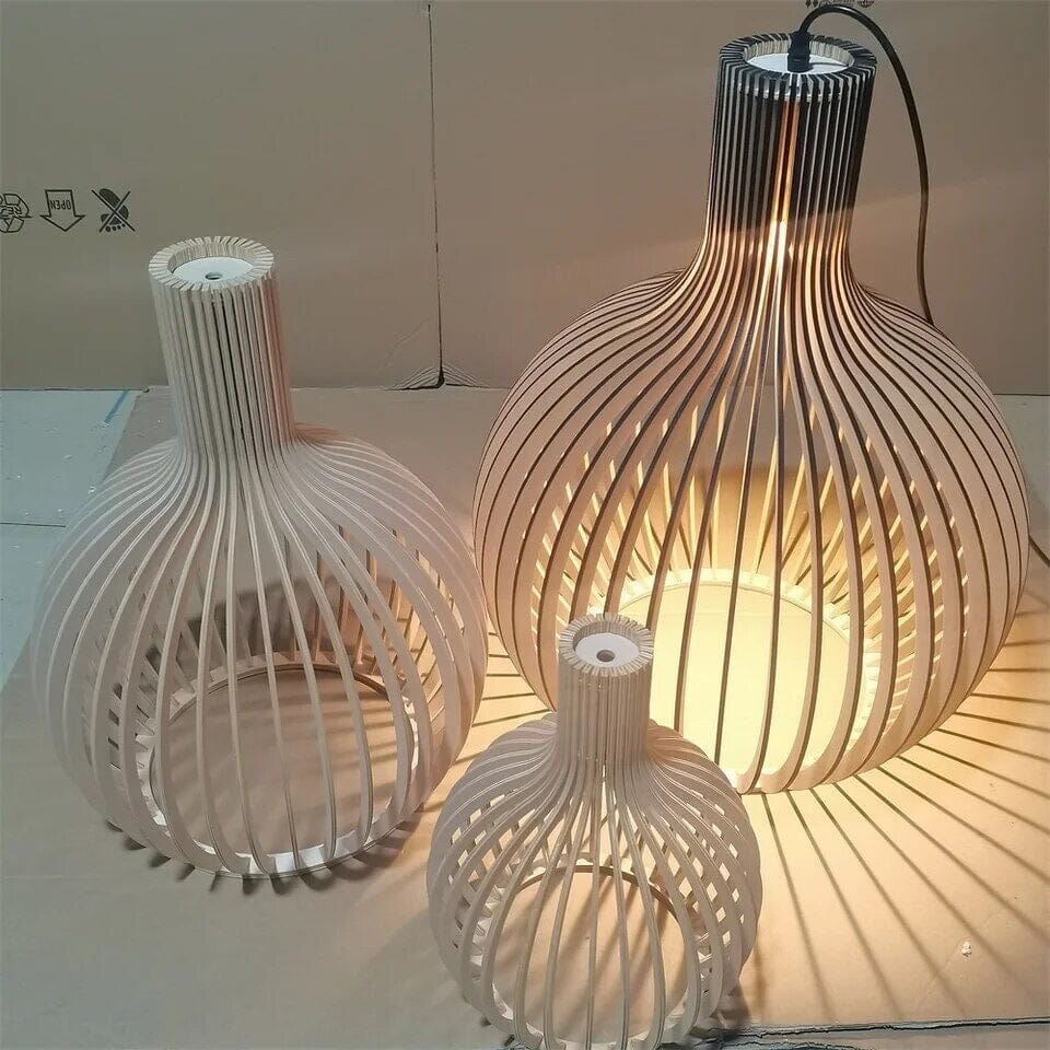 Závěsná lampa FjordLoom Wood Cage s nastavitelným kabelem | Lustr ve tvaru klece na ptáky | Lersk