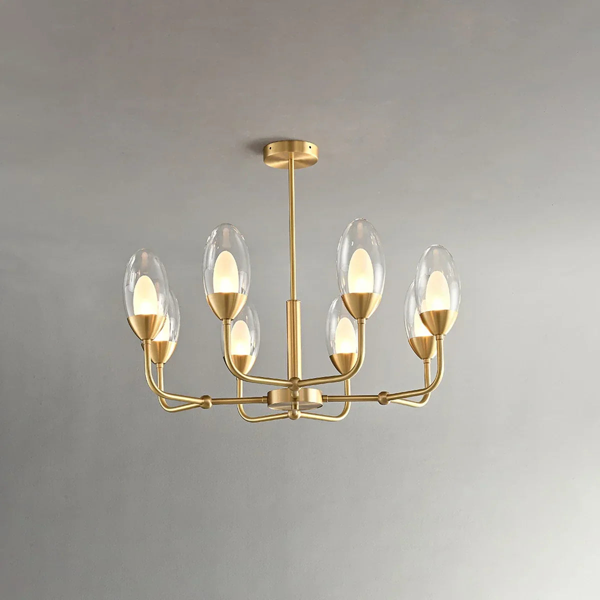 Luksus kobber- og transparent glas lysekrone | Lersk