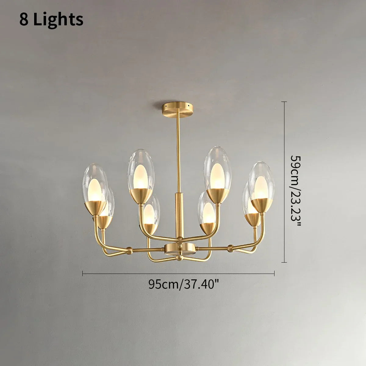 Luksus kobber- og transparent glas lysekrone | Lersk
